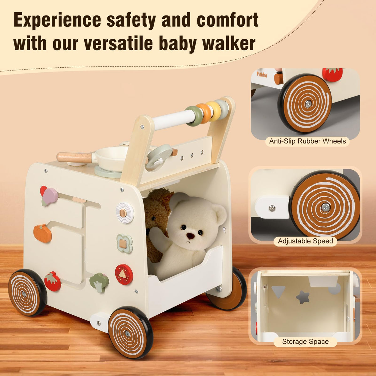 Wooden Baby Push Walker with Pretend Kitchen M932