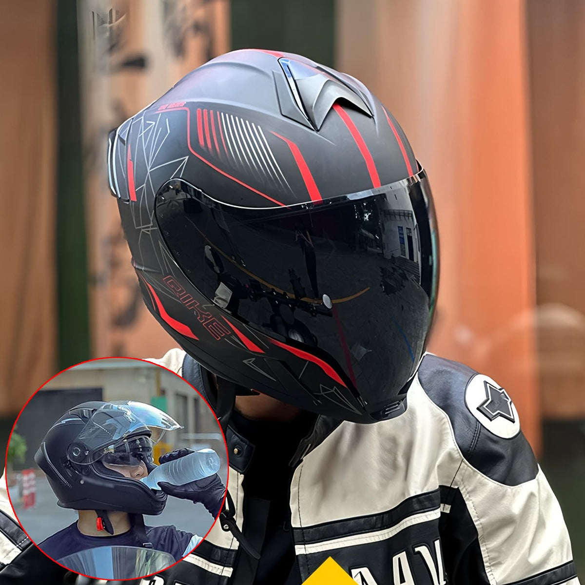 Bluetooth Full Face Modular Motorcycle Helmet DOT Approved with Sun Visor J523993