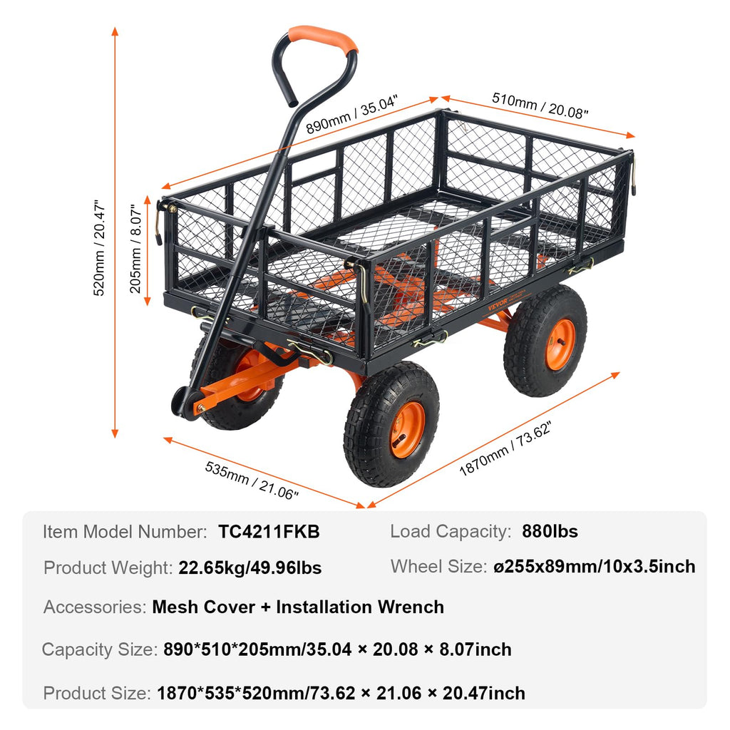 880lbs Steel Garden Dump Cart Utility Wagon with Removable Sides C225807