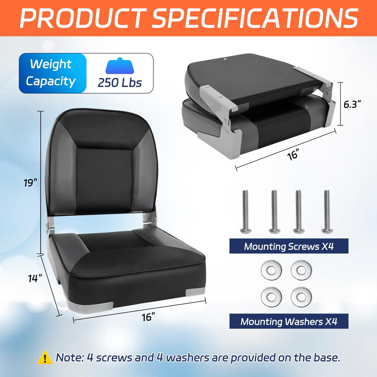 2 Pack Folding Low Back Boat Seats Black/Gray D263