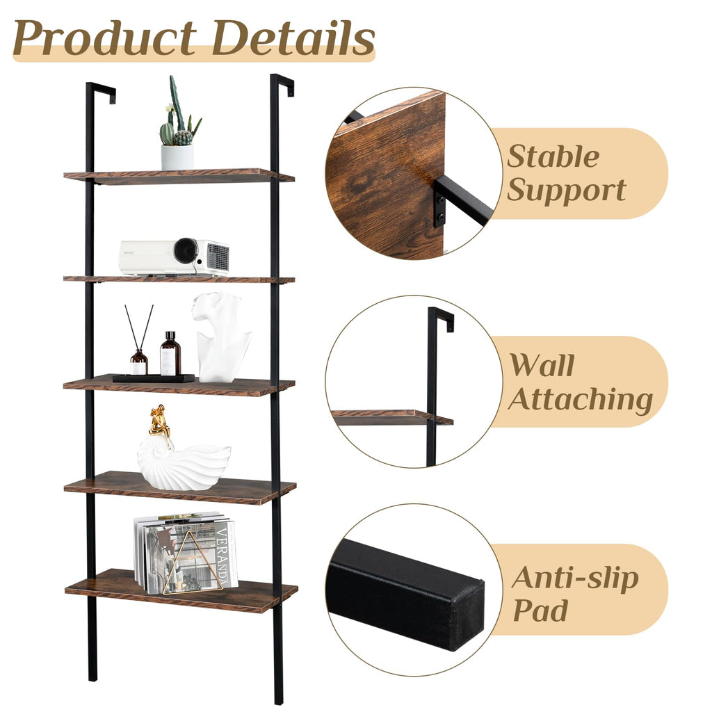 Rustic Brown 5 Tier Wall Mount Ladder Shelf C941062