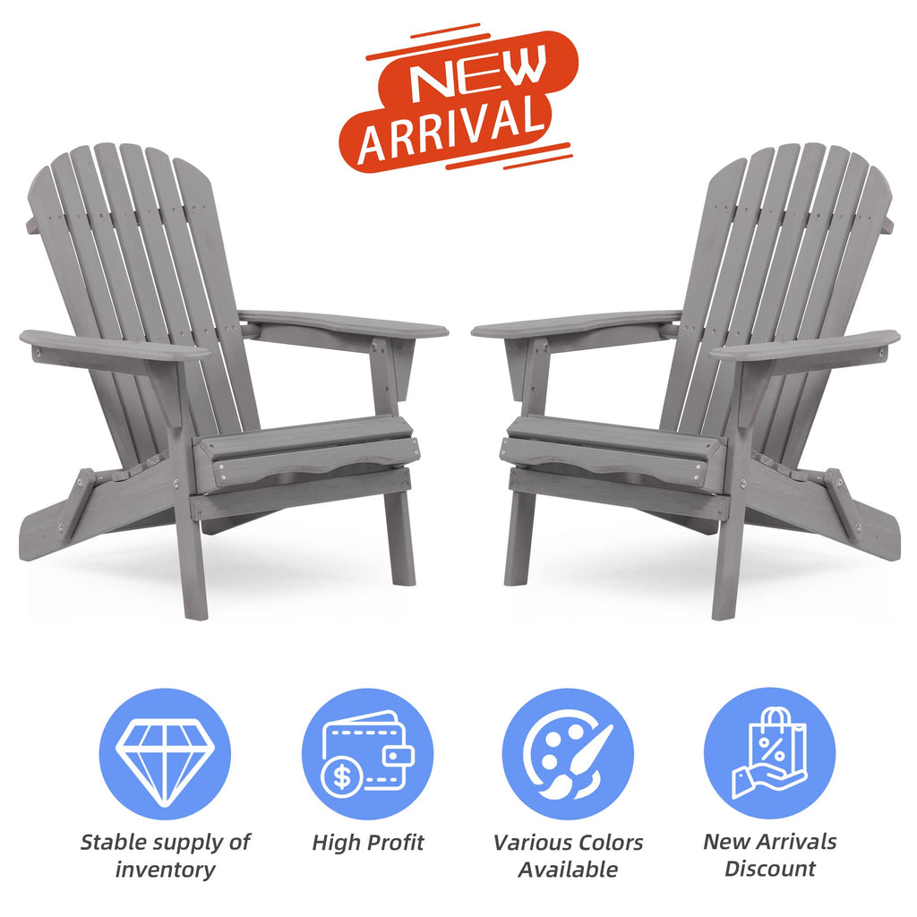 Folding Solid Wood Adirondack Chair Set of 2 Grey I58610