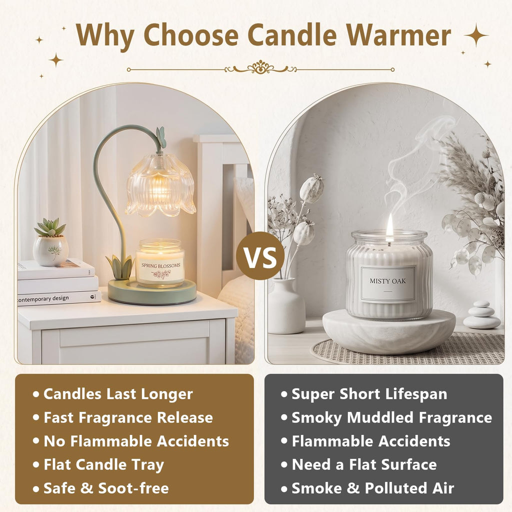 Green Flower Candle Warmer Lamp with Dimmer T158323