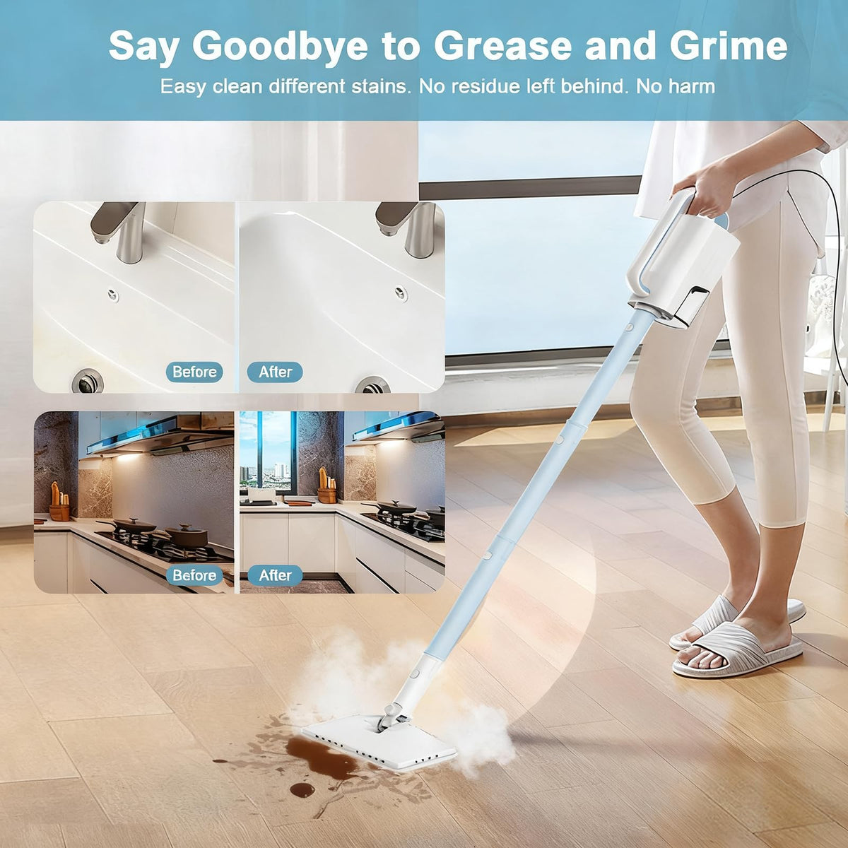 6 in1 Steam Mop Cleaner with 2 Modes, 2 Microfiber Pads, 400ML Removable Tank Z787507