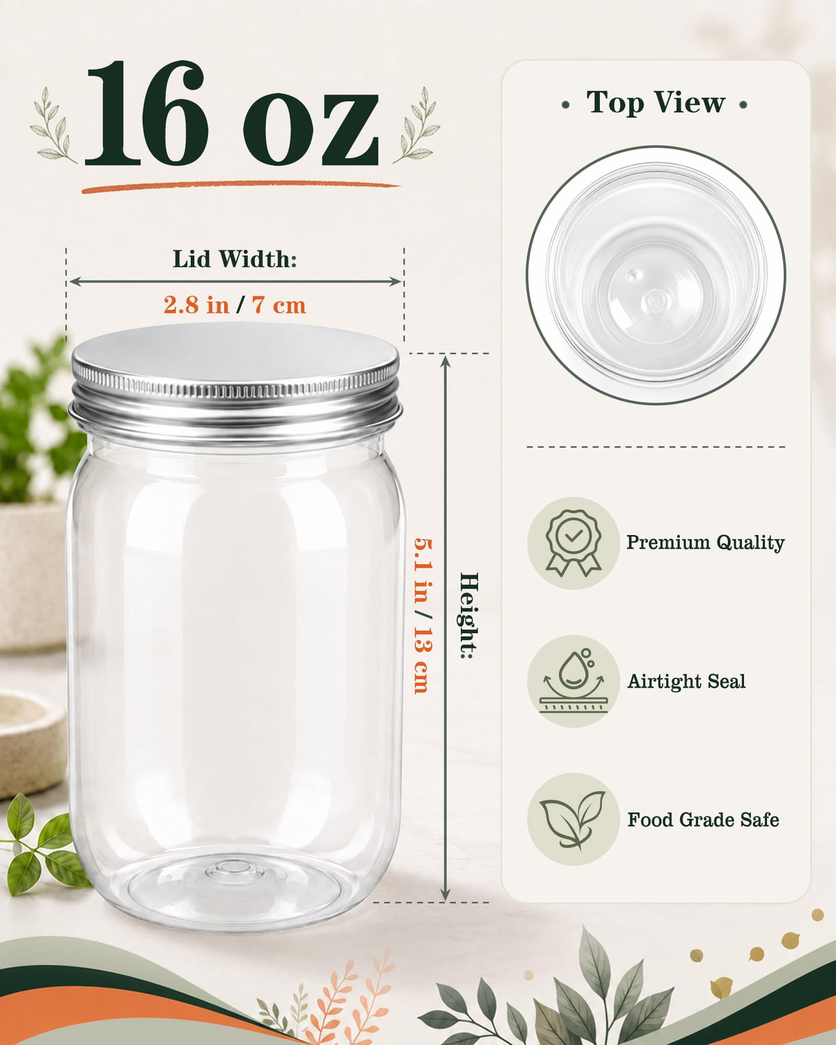 12 Pack 16 oz Clear Plastic Mason Jars with Lids Q211433