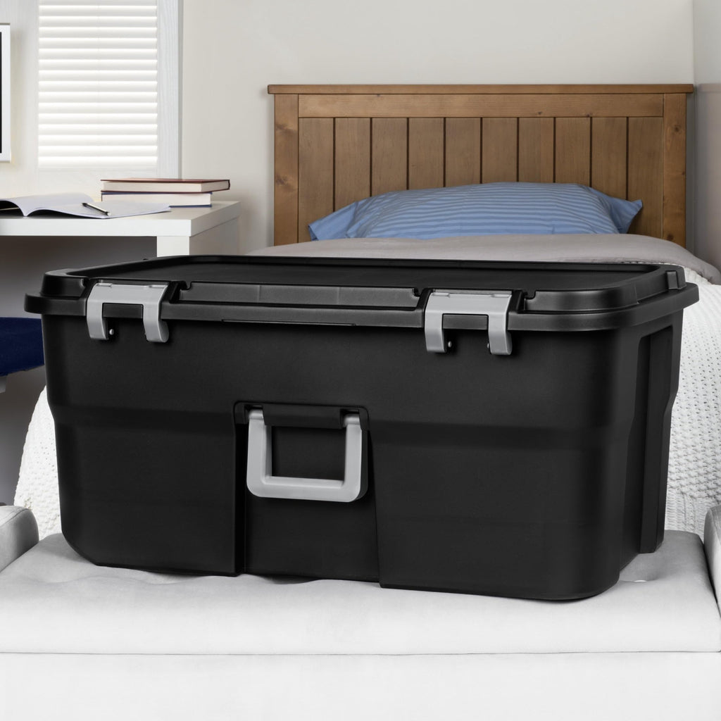22 Gallon Black Wheeled Plastic Storage Trunk F210597