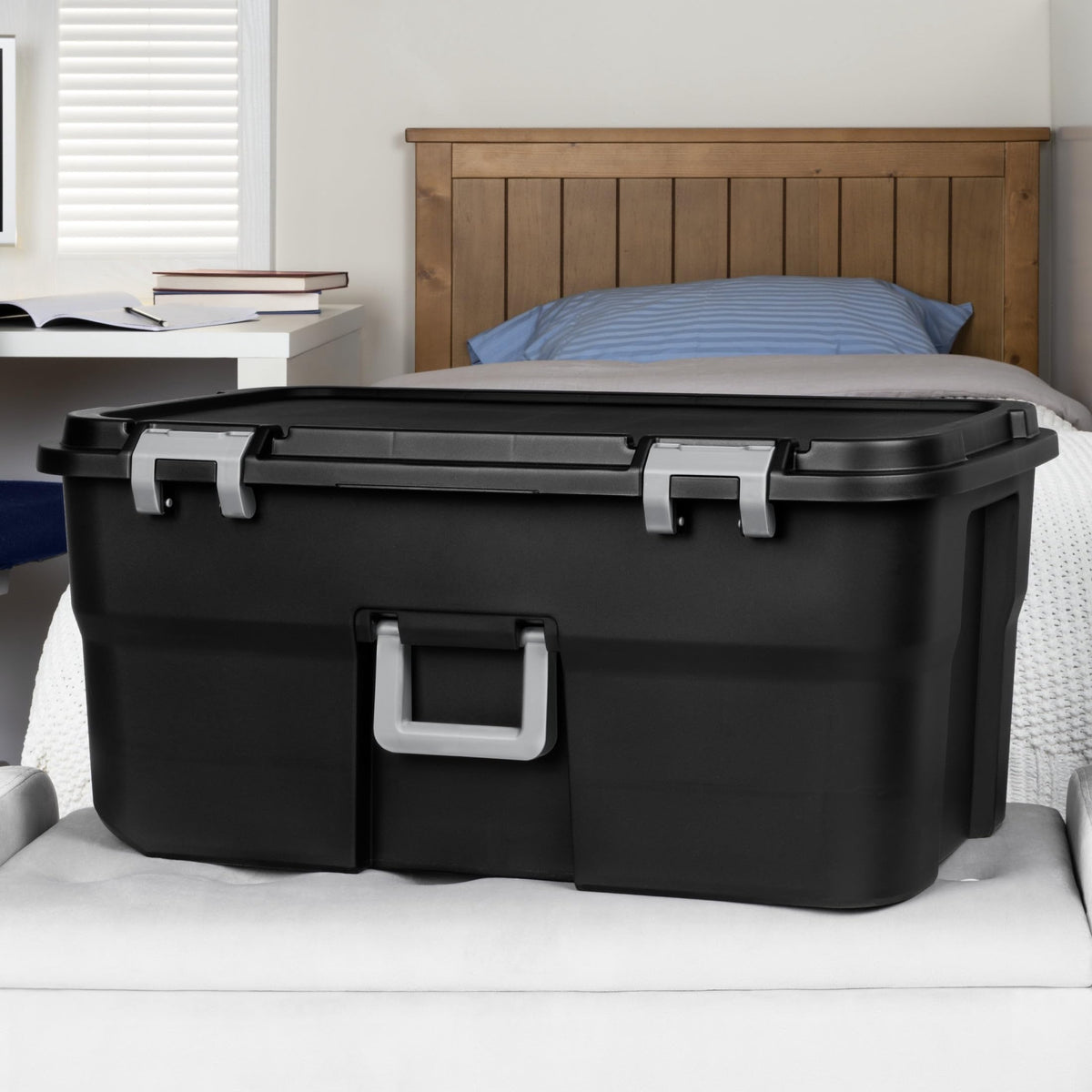 22 Gallon Black Wheeled Plastic Storage Trunk F210597