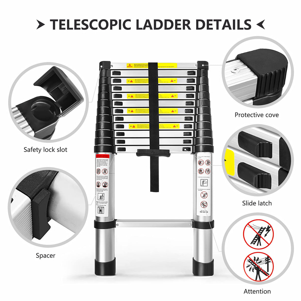 12.5FT Aluminum Telescoping Ladder 330 pounds E154224