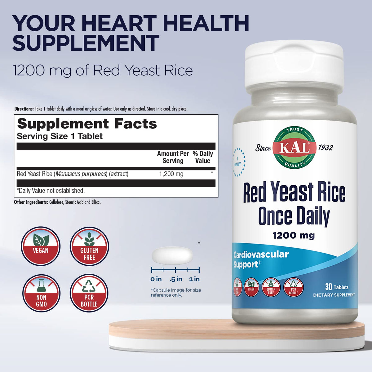 Red Yeast Rice 1200mg Vegan Gluten Free 30 Tablets D67704