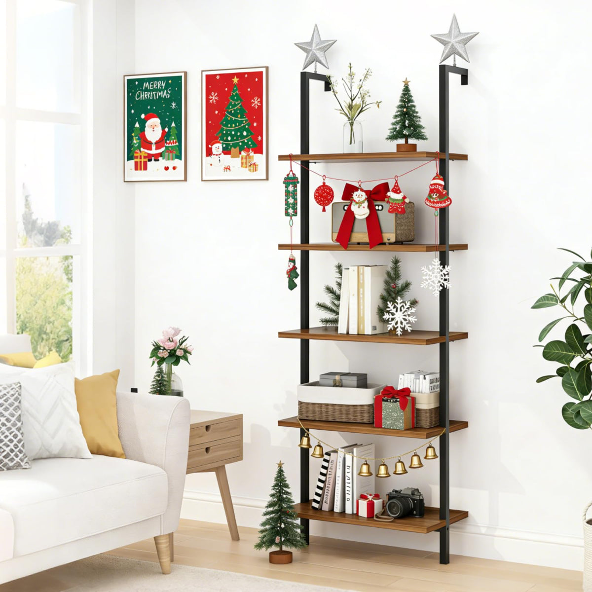 Rustic Brown 5 Tier Wall Mount Ladder Shelf C941062