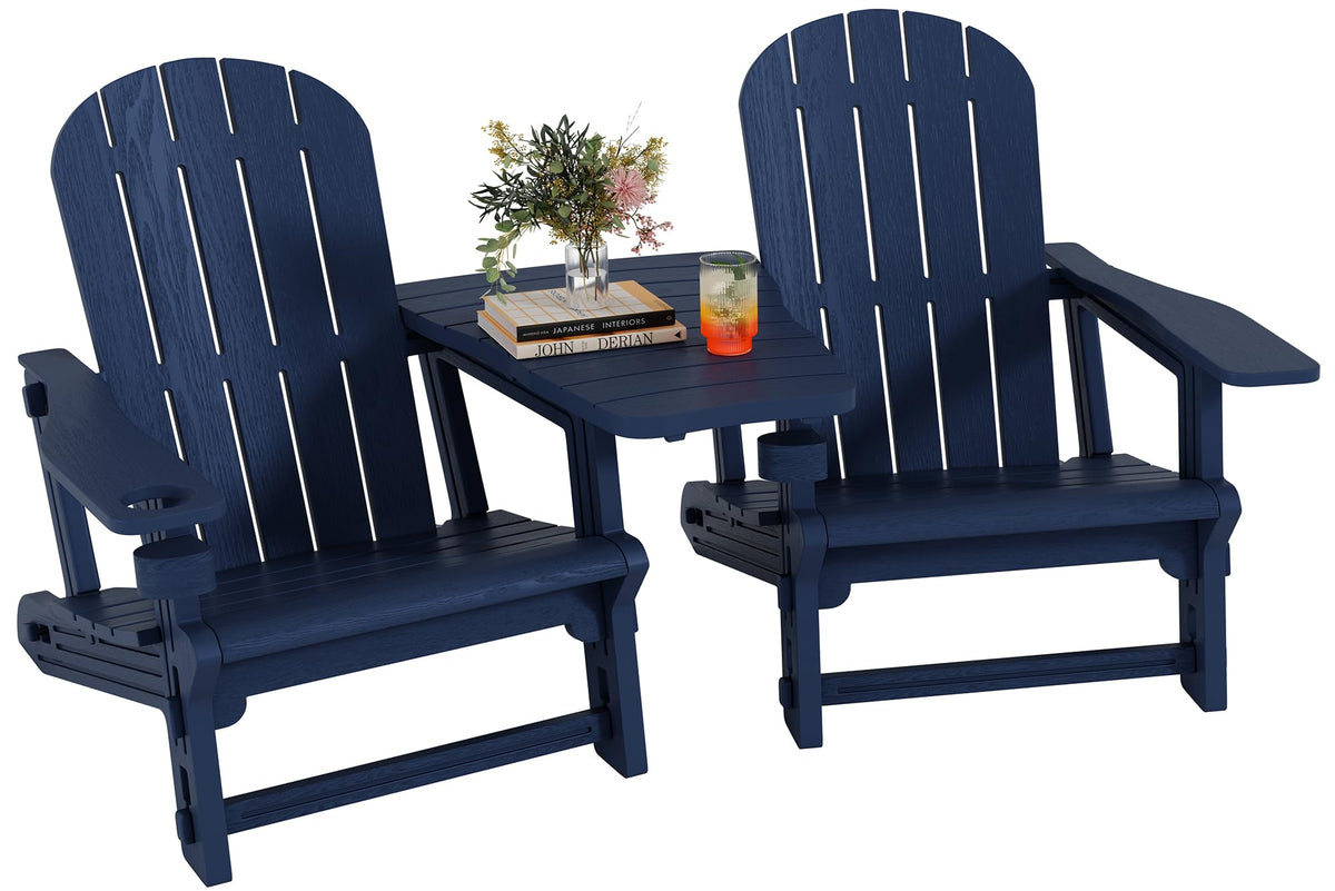 Dark Blue HDPE Adirondack Chairs Set of 2 with Cup Holder K662