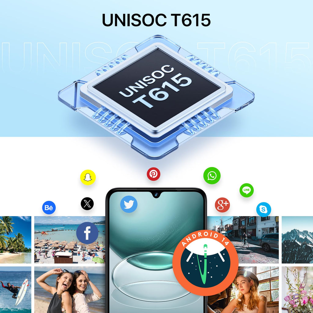 Unlocked Cell Phone Android 14, 6.9" HD+ 120Hz, 12GB +128GB, 6000mAh, 50MP Triple Camera, Dual 4G LTE, NFC, Black A12162