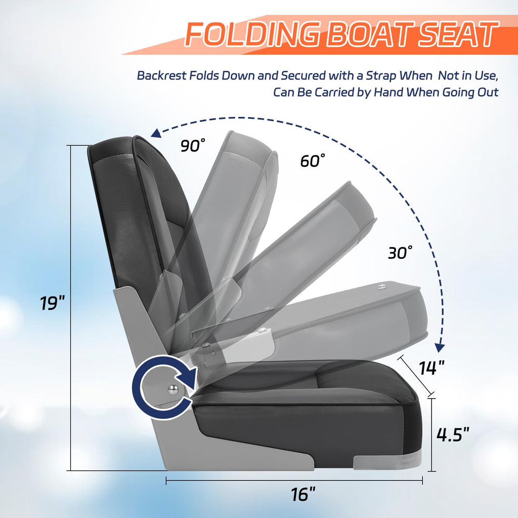 2 Pack Folding Low Back Boat Seats Black/Gray D263