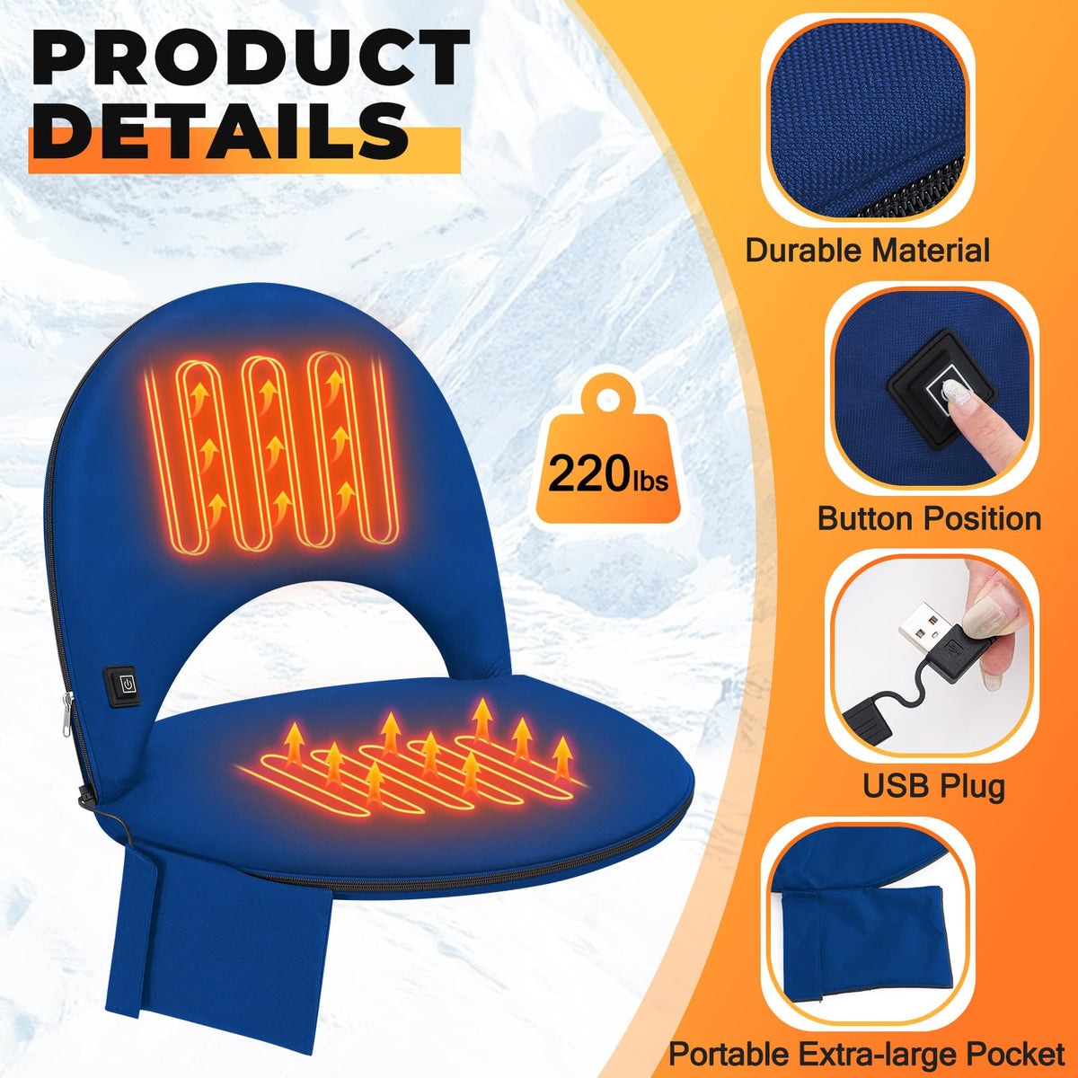 Heated Stadium Seat Cushion with Back Support Y56902