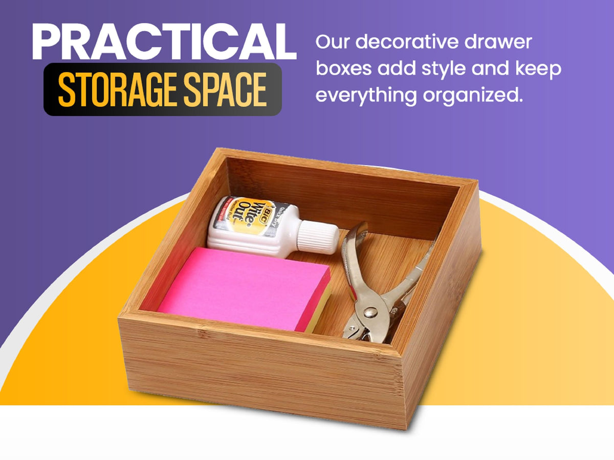 Bamboo Drawer Organizer Storage Box, 2 Pack 6x9x2 inch J96206