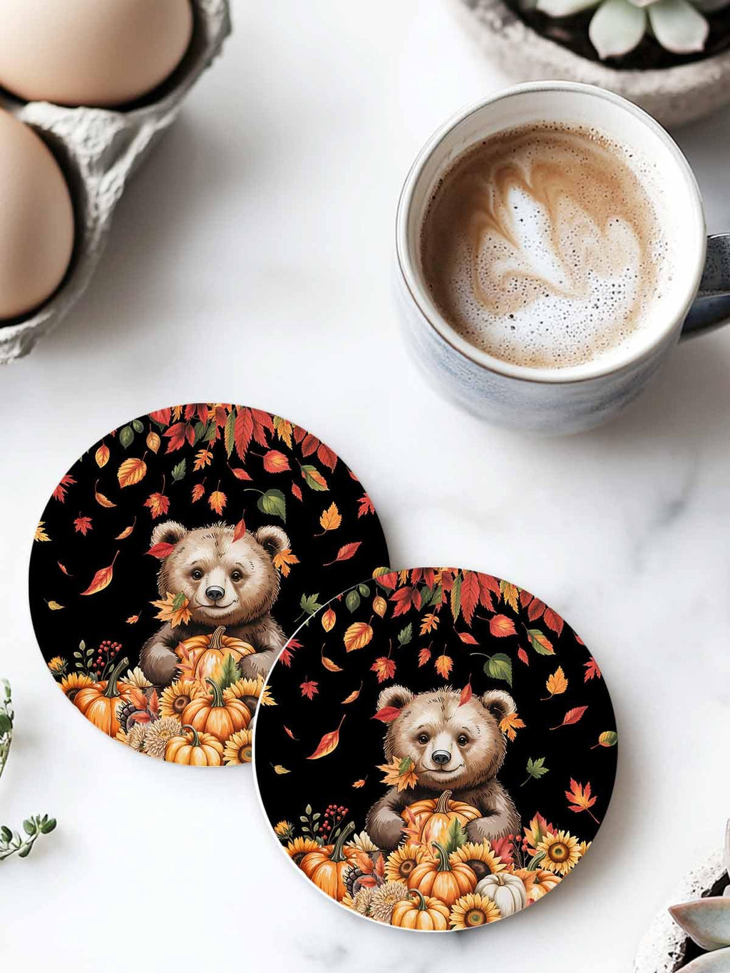Absorbent Stone Ceramic Coaster with Cork Back, Set of 8 X348238