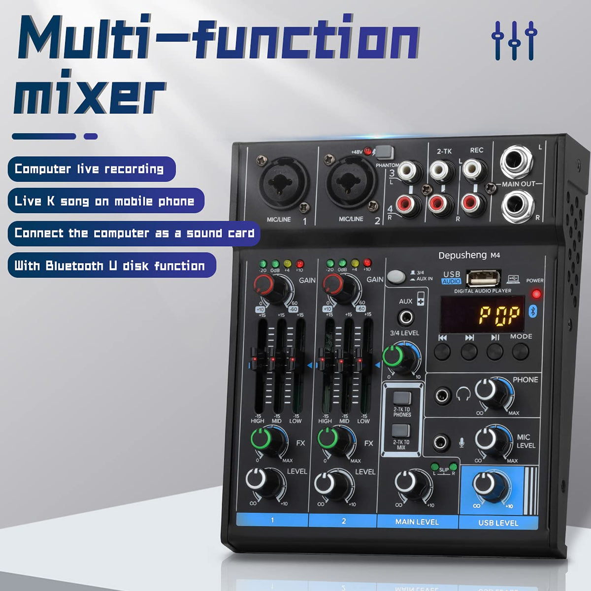 4 Channel USB Audio Mixer with Bluetooth H53769
