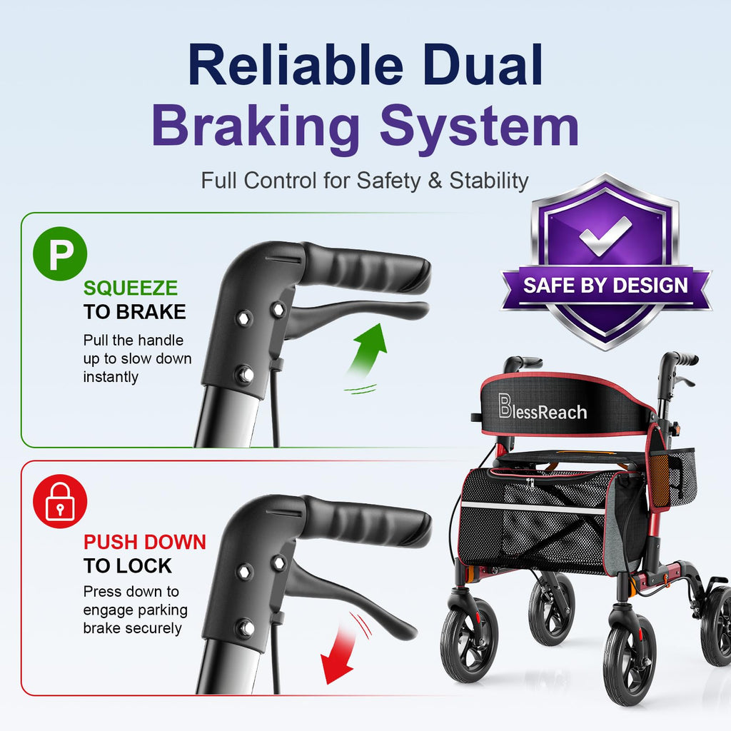 Lightweight Red Rollator Walker with Seat Q3510