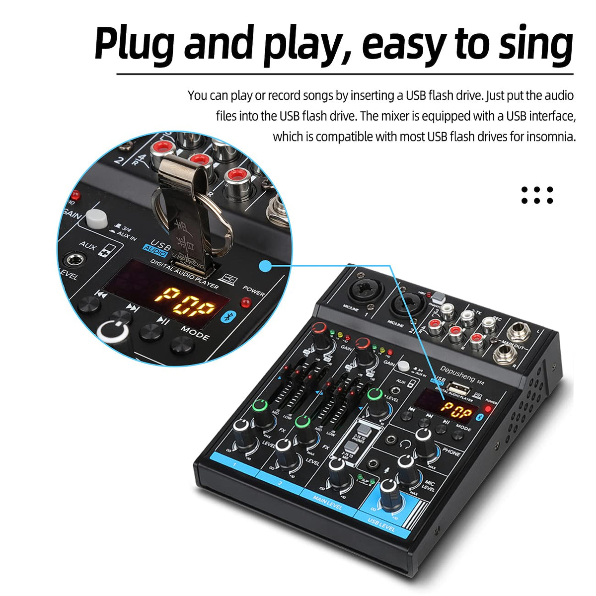 4 Channel USB Audio Mixer with Bluetooth H53769