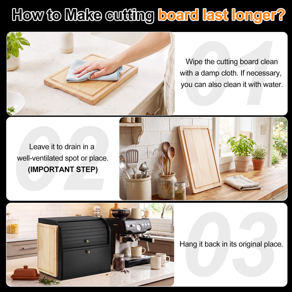 Black Roll Top Bread Box with Cutting Board K82514