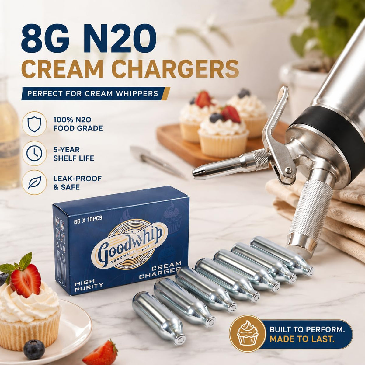 8g N2O Whipped Cream Chargers 10-Pack I60368
