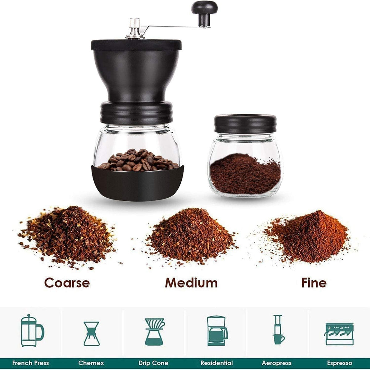 Manual Coffee Grinder with Ceramic Burr and 2 Glass Jars C606