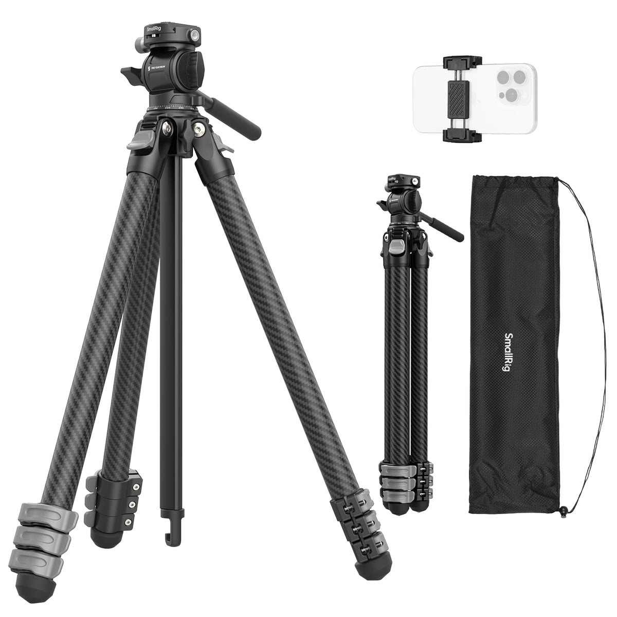 Carbon Fiber Compact Travel Tripod with Fluid Head P709597
