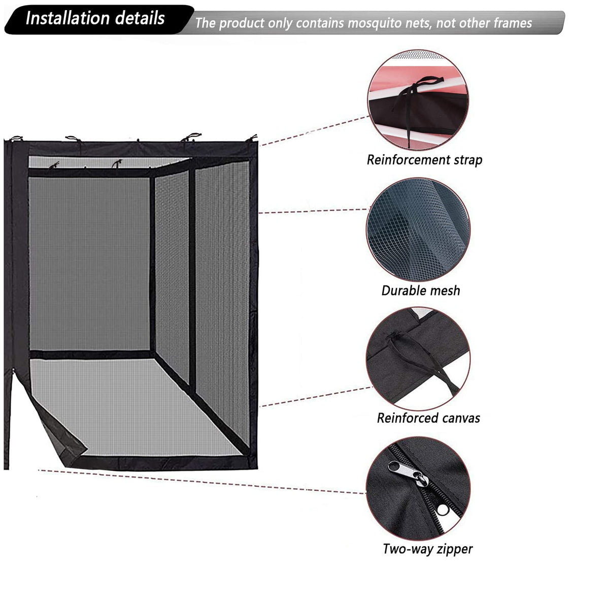 10x10 Black Replacement Mosquito Netting Sidewall Screen with Zipper A27313