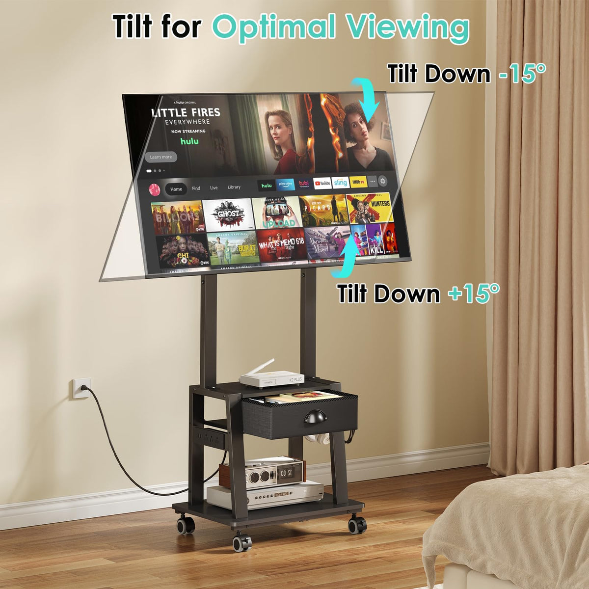 Rolling TV Stand with Power Outlet, Adjustable Height, for 23-60 inch Screens S76187