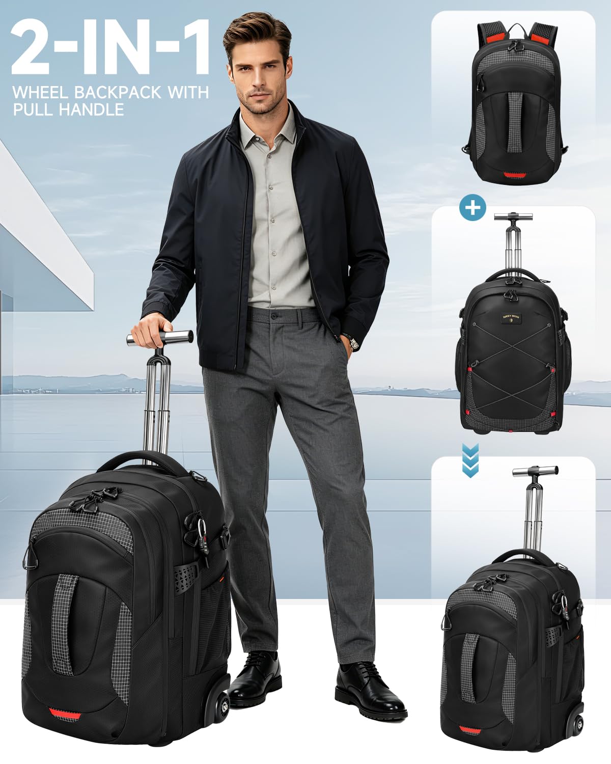 2-in-1 Detachable Backpack with Wheels T7000