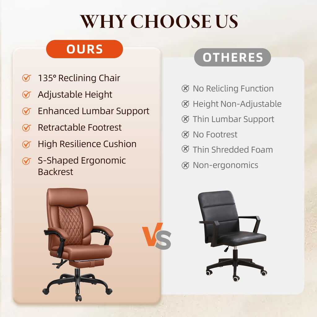 Big and Tall Brown Leather Office Chair with Footrest Z91059