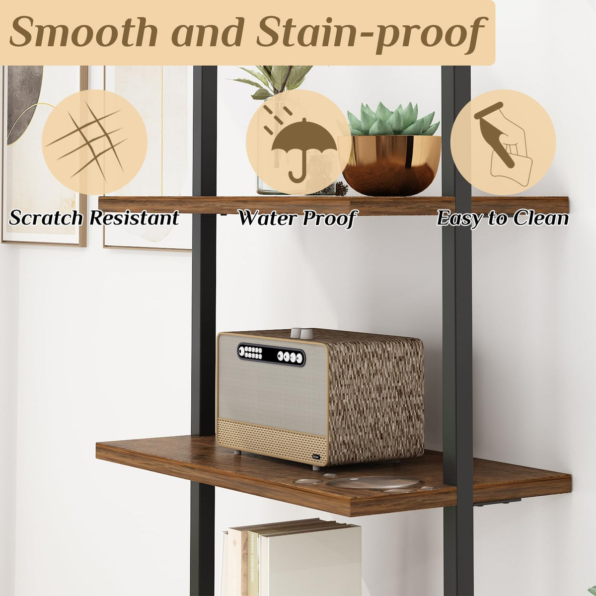Rustic Brown 5 Tier Wall Mount Ladder Shelf C941062