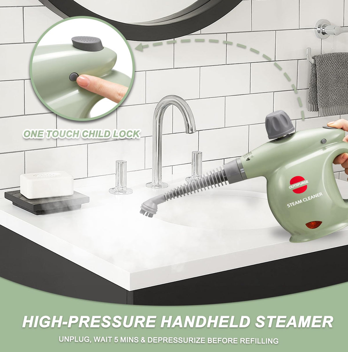 Handheld Pressurized Steam Cleaner with 13 Accessories T515500