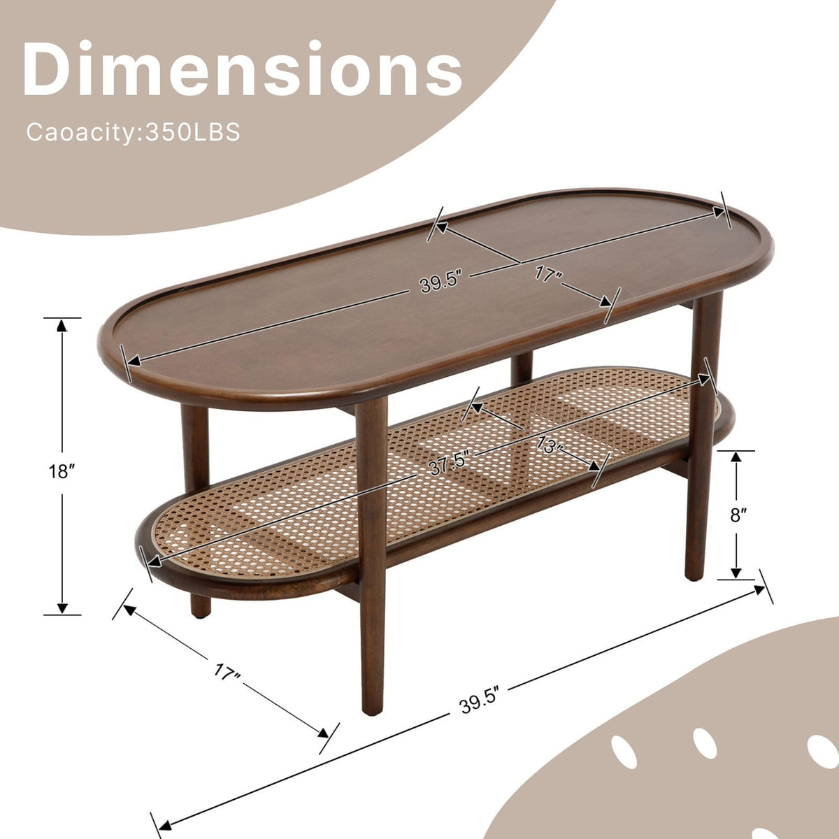 Oval 2-Tier Coffee Table with Rattan Storage Shelf V164150