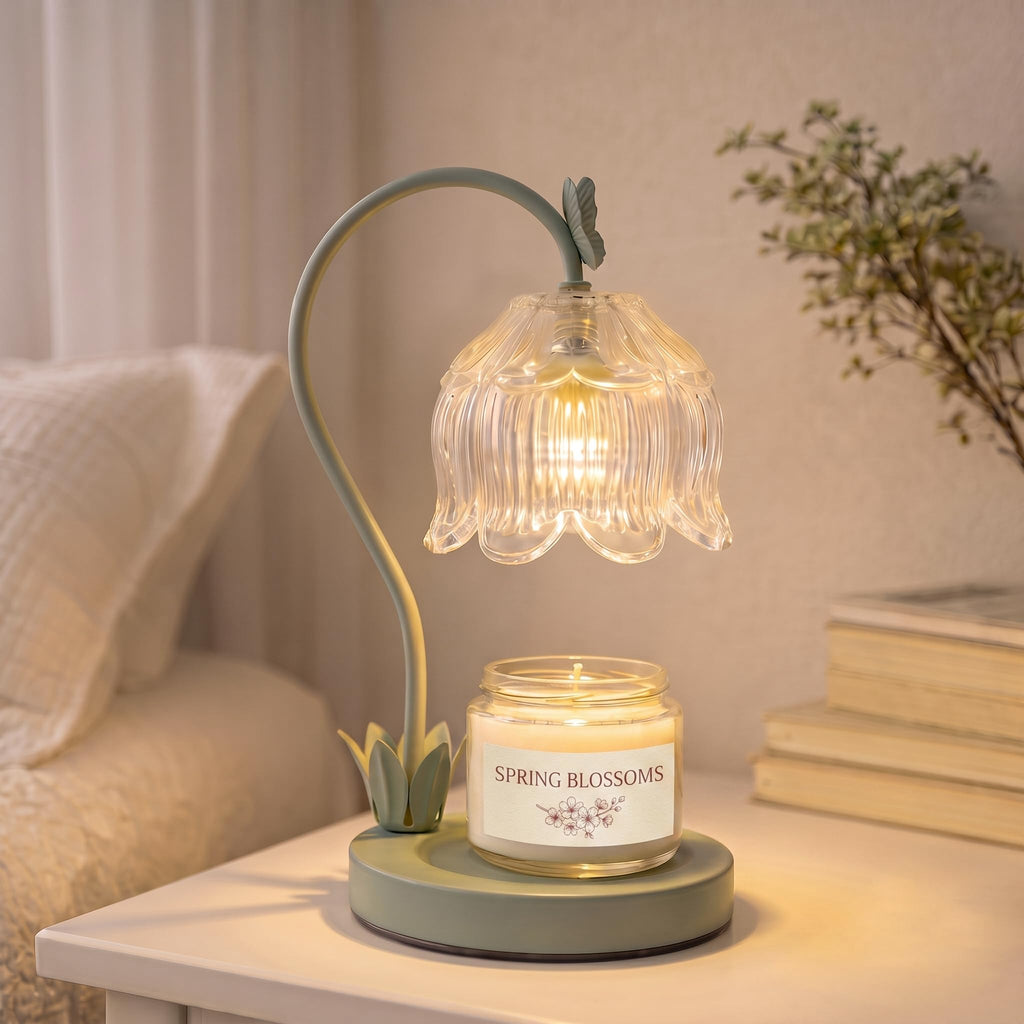 Green Flower Candle Warmer Lamp with Dimmer T158323
