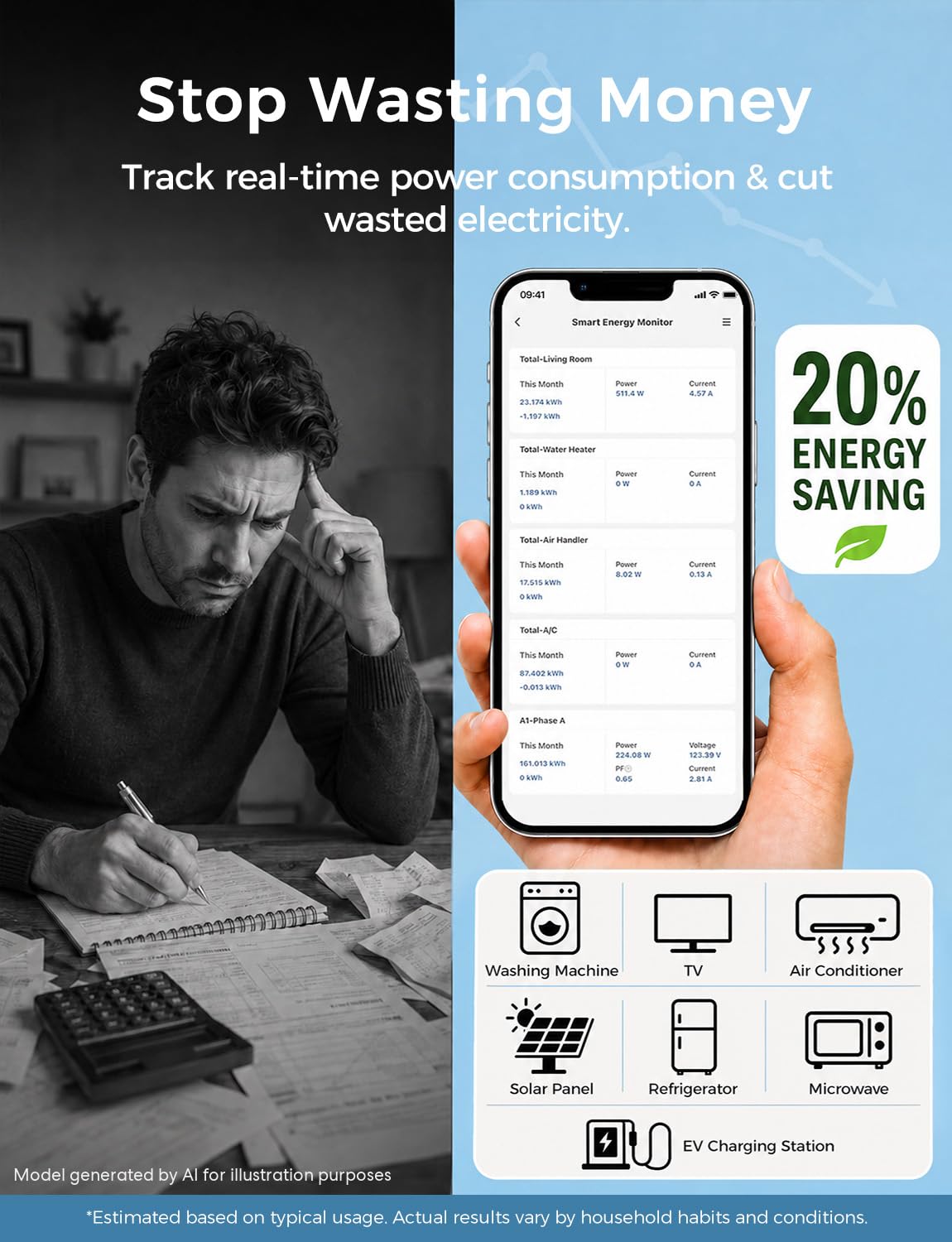 Smart Home Energy Monitor with 18 Circuit Monitoring H74282