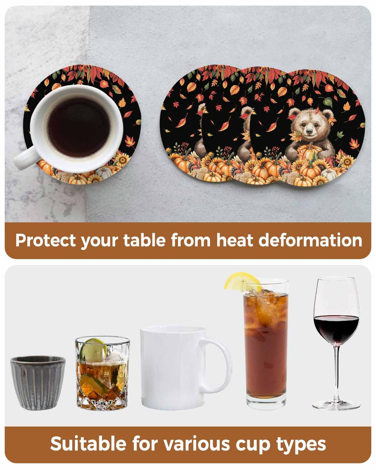 Absorbent Stone Ceramic Coaster with Cork Back, Set of 8 X348238