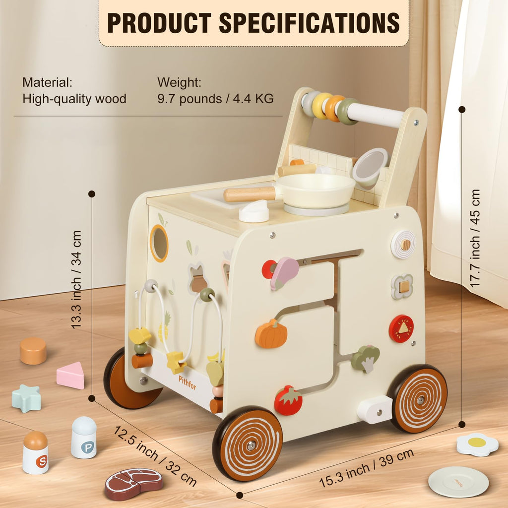 Wooden Baby Push Walker with Pretend Kitchen M932