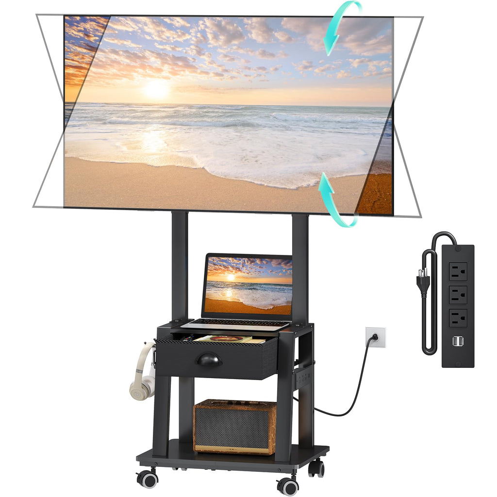 Rolling TV Stand with Power Outlet, Adjustable Height, for 23-60 inch Screens S76187