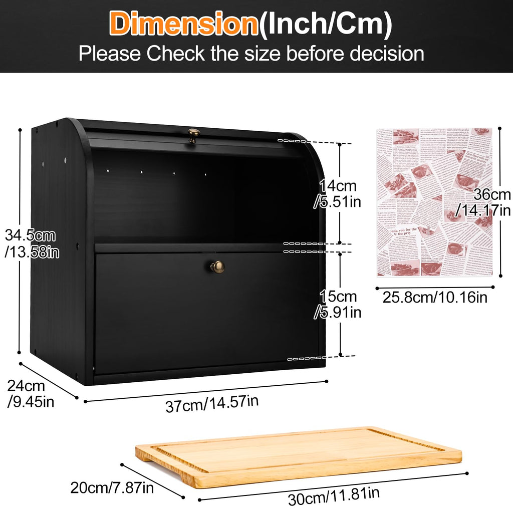 Black Roll Top Bread Box with Cutting Board K82514