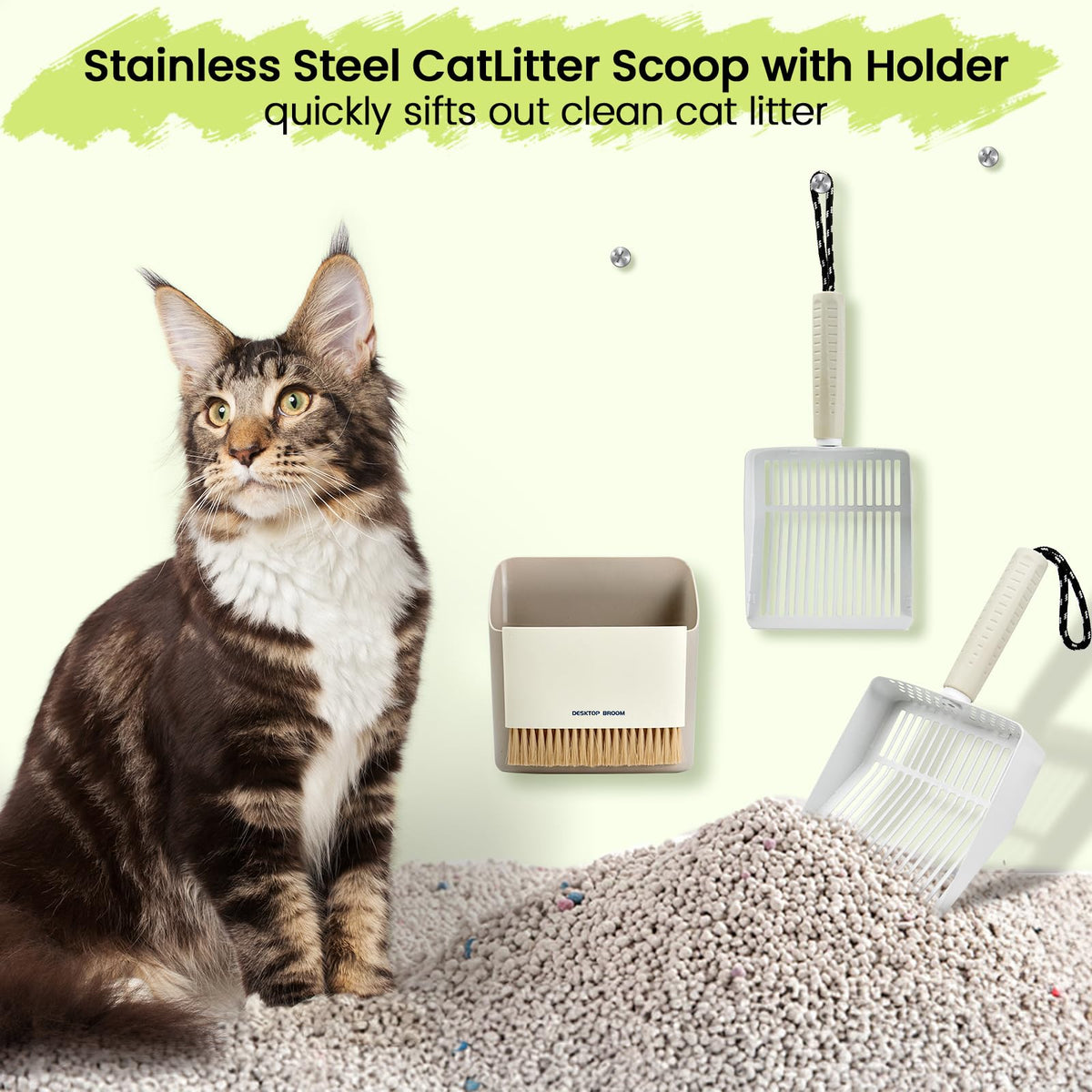 Stainless Steel Cat Litter Scoop with Holder W45491