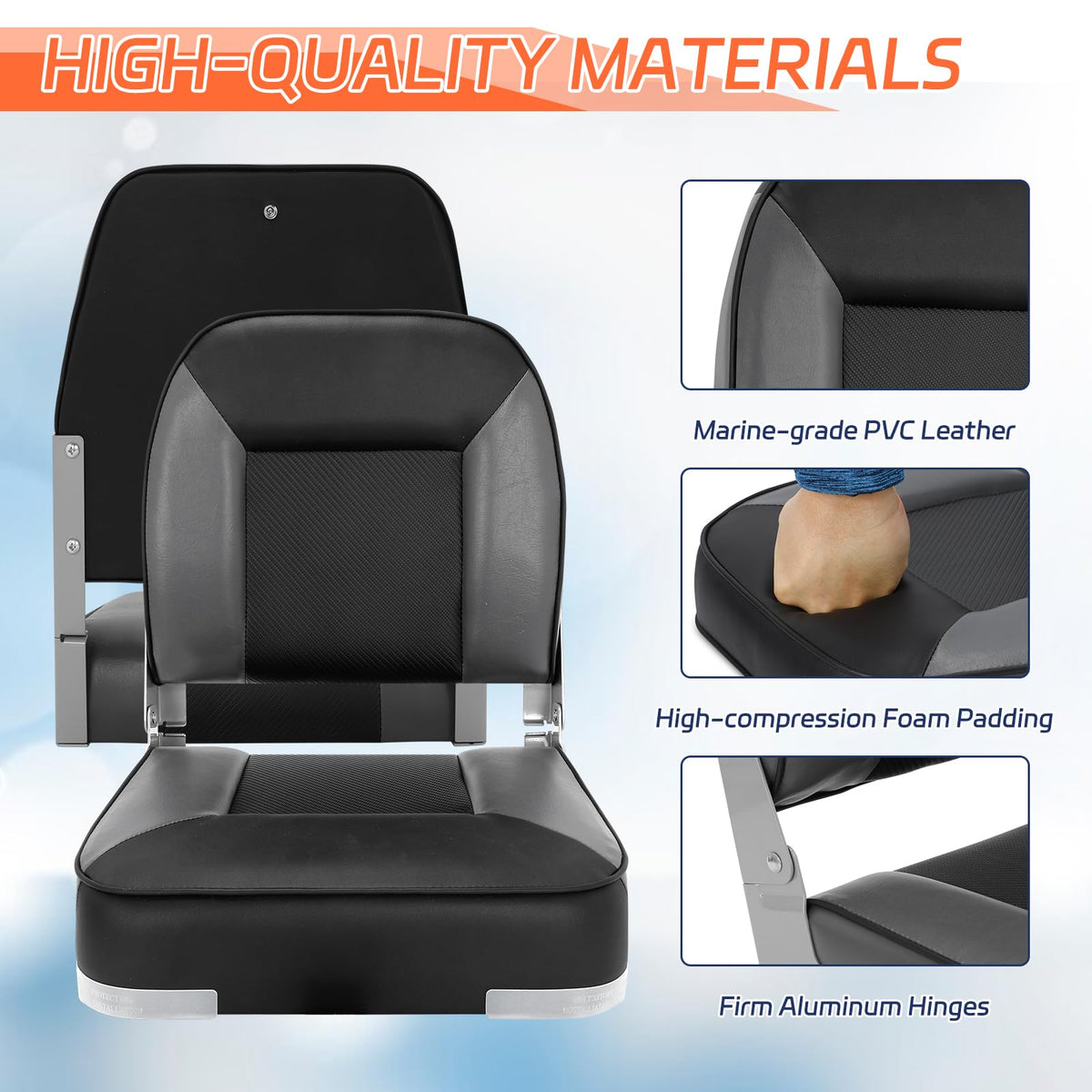 2 Pack Folding Low Back Boat Seats Black/Gray D263