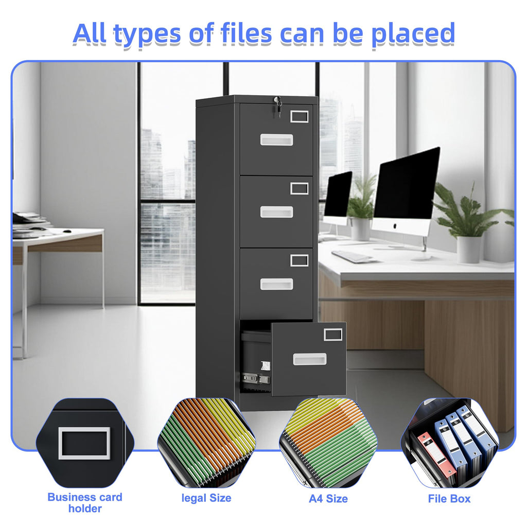 Black 4-Drawer Metal File Cabinet with Lock X418
