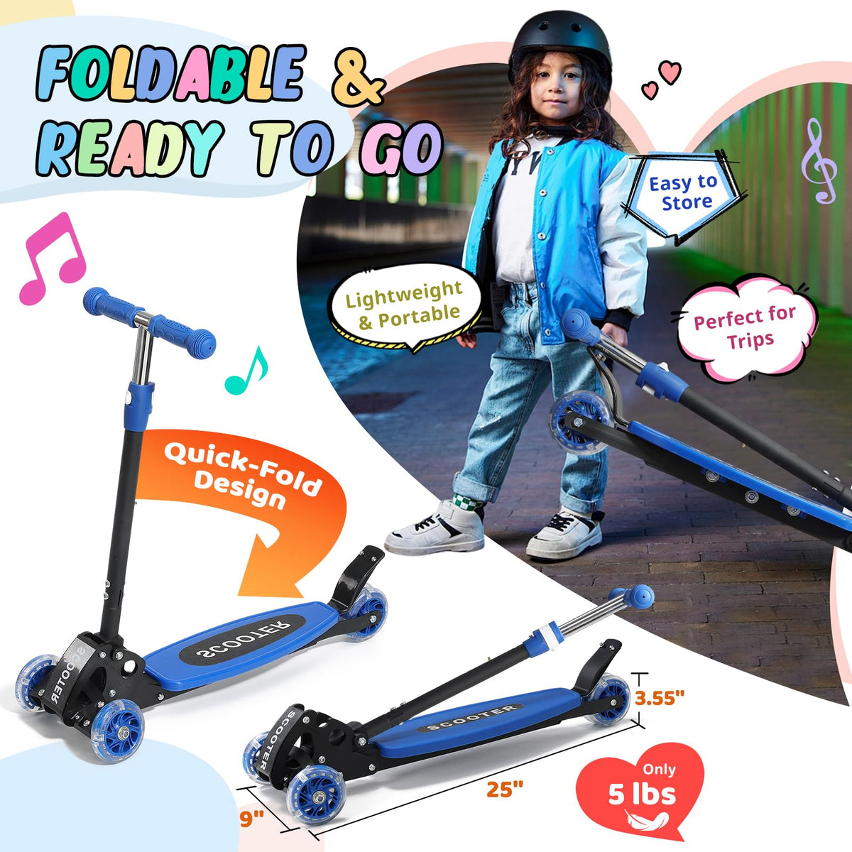 3 Wheel Kids Kick Scooter with Light-Up Wheels and Adjustable Handlebar G95694
