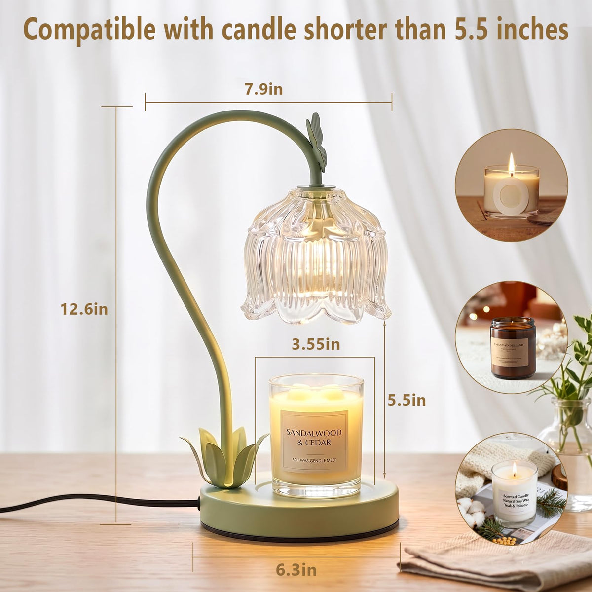 Green Flower Candle Warmer Lamp with Dimmer T158323