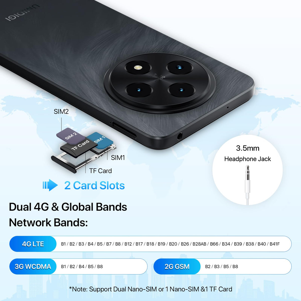Unlocked Cell Phone Android 14, 6.9" HD+ 120Hz, 12GB +128GB, 6000mAh, 50MP Triple Camera, Dual 4G LTE, NFC, Black A12162