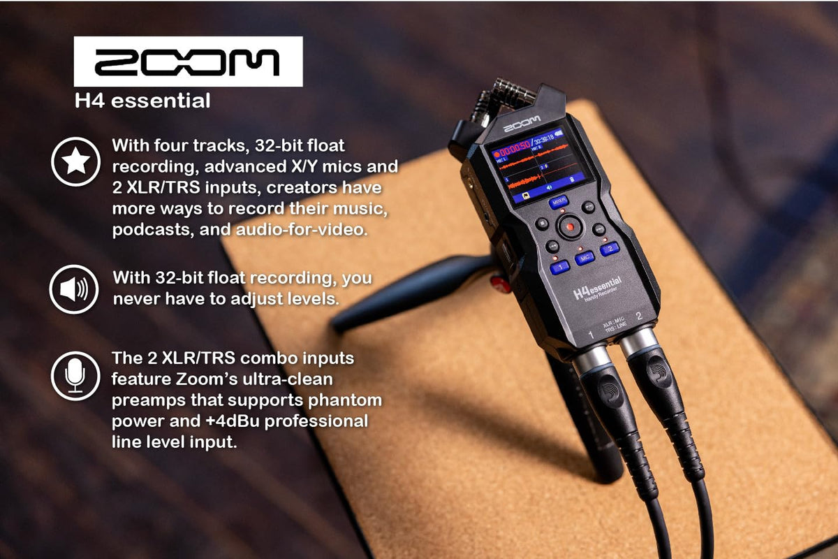 4-Track Handy Recorder with 32-Bit Float, Stereo Microphones, 2 XLR/TRS Combo Inputs F94597