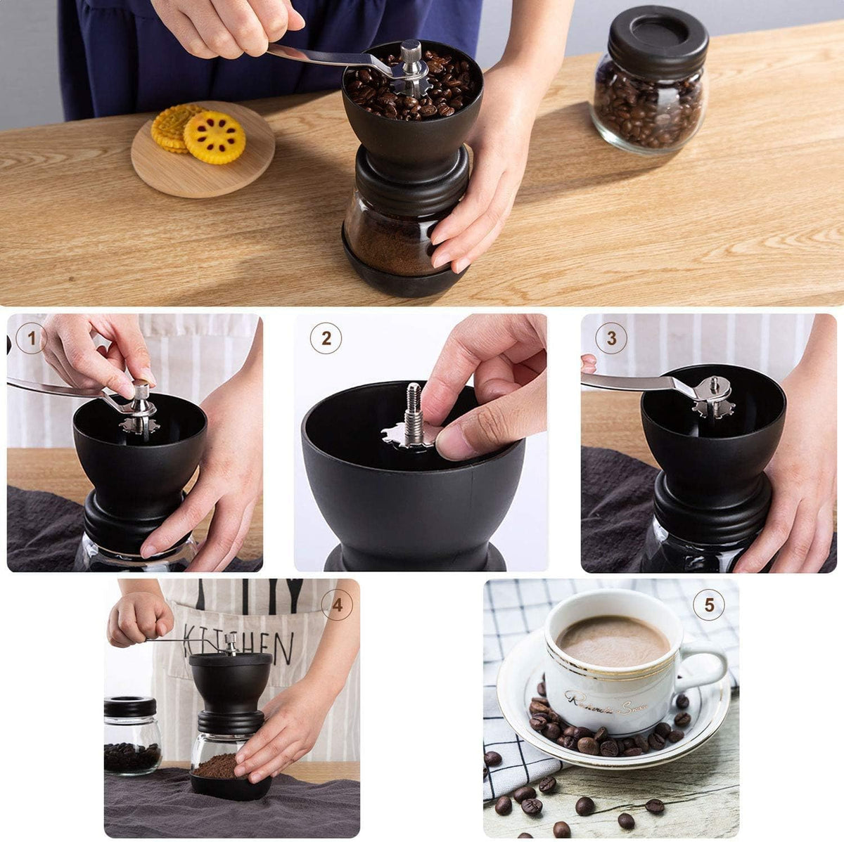 Manual Coffee Grinder with Ceramic Burr and 2 Glass Jars C606
