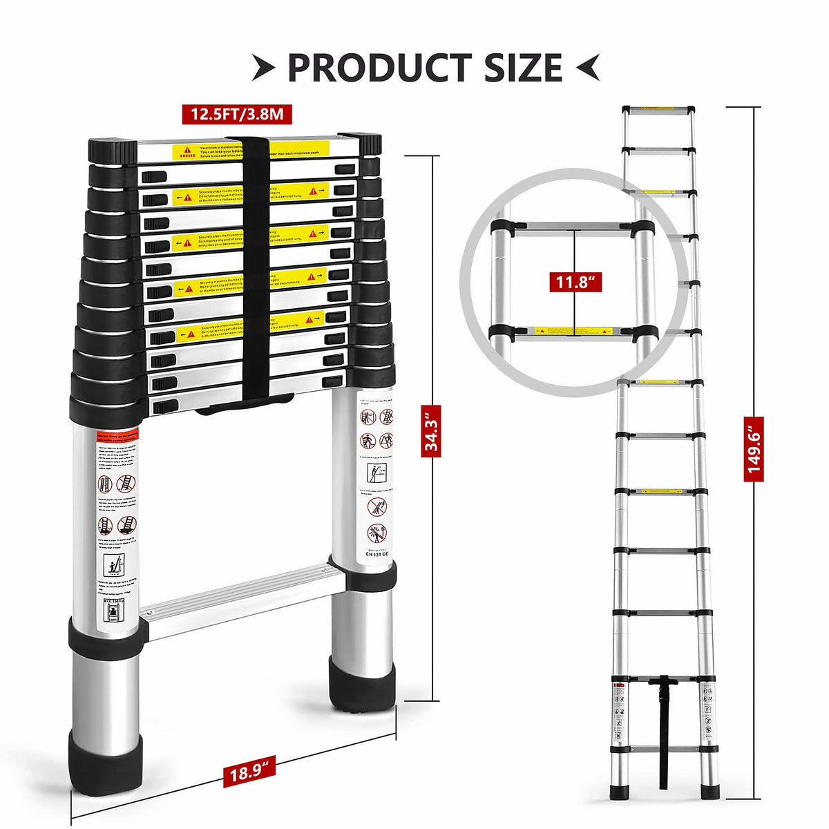 12.5FT Aluminum Telescoping Ladder 330 pounds E154224