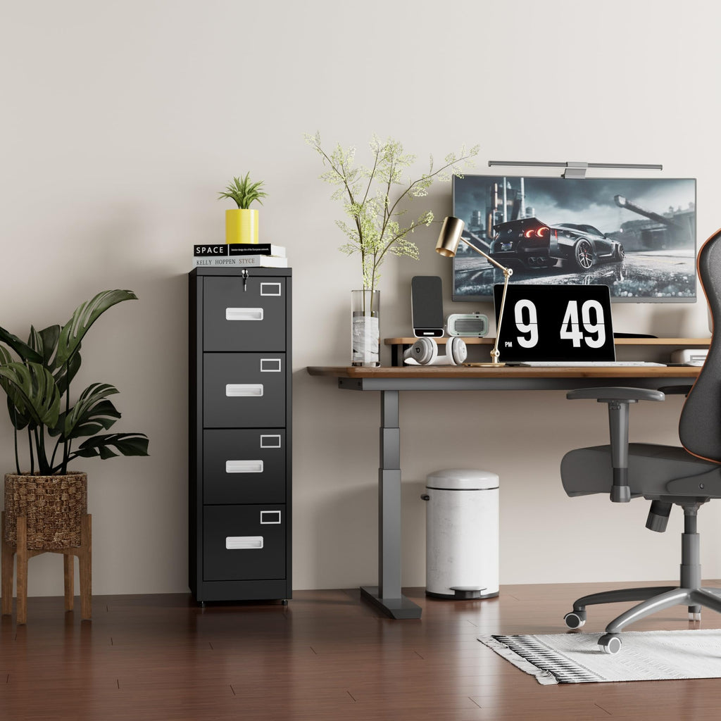 Black 4-Drawer Metal File Cabinet with Lock X418
